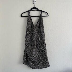 LL Bean Neutral Print Halter Swim Dress Padded Womens Plus Size 20W Cream Black